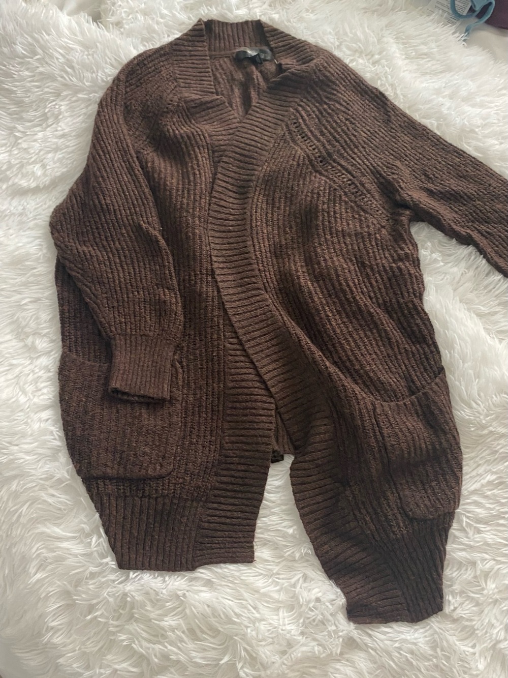 Mossimo Supply Co. Brown Ribbed Open-Front Cardigan